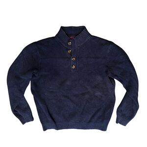 IZOD Men XL Preppy Navy Cotton Sweater Mock Neck Henley 4 Button Pullover